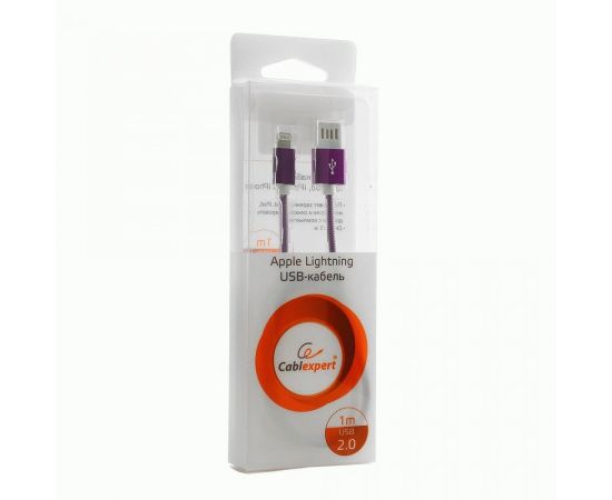 711403 - Кабель USB(A)шт. 2.0 - 8 pin шт. Cablexpert, AM/Lightning 8P, 1м, армир., разъемы фиолет. металлик (1)