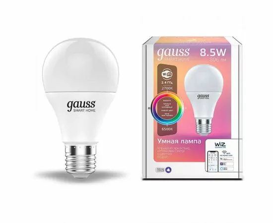 784711 - Gauss лампа ЛОН A60 E27 8.5W(806lm) 2K-4K-6K диммир RGBW матов., пластик Wi-Fi Smart Home 1170112 (1) 784711 - Gauss лампа ЛОН A60 E27 8.5W(806lm) 2K-4K-6K диммир RGBW матов., пластик Wi-Fi Smart Home 1170112 (1)
