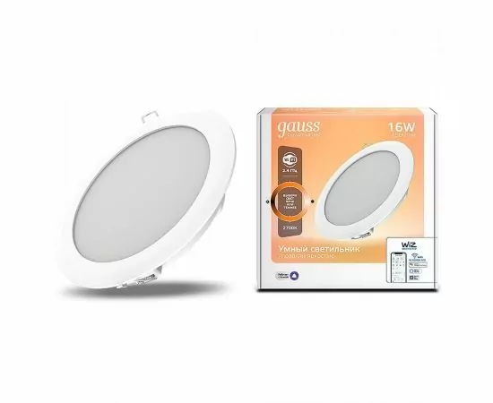 784724 - Gauss св-к встр. св/д даунлайт круг упр. димм. 16W(1500lm) 2700К 2K 105x35 Wi-Fi Smart Home 2020122 (1)