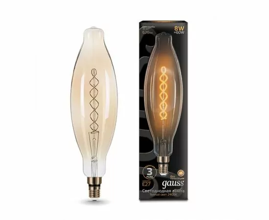 784788 - Gauss Filament BT120 8W(620lm) 2400К E27 golden flexible филамент (нитевидная) 156802008 (1)