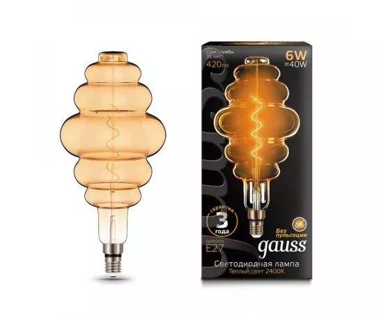 784793 - Gauss Filament Honeycomb 6W(420lm) 2400К E27 golden flexible филамент (нитевидная) 158802006 (1)