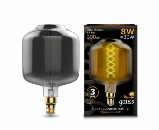 784799 - Gauss Filament DL180 8W(300lm) 2400K 2K E27 gray flexible филамент (нитевидная) 164802008 (1)