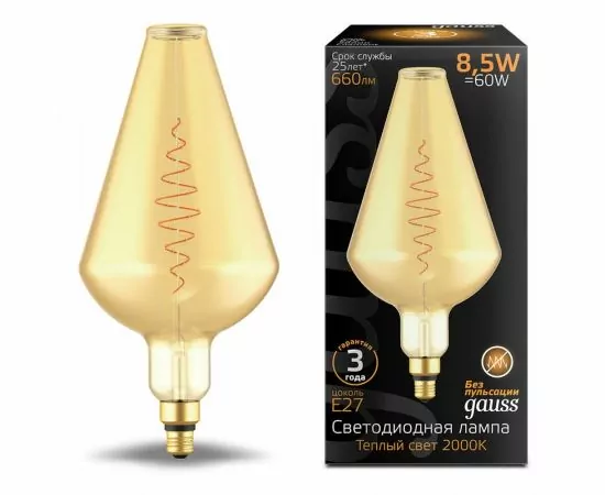 784808 - Gauss Filament Vase 8.5W(660lm) 2000К E27 golden flexible филамент (нитевидная) 180802105 (1)