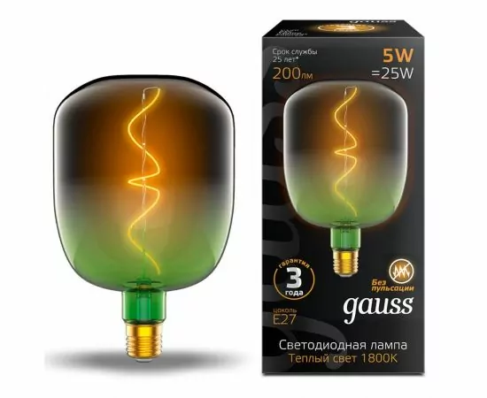 784867 - Gauss Filament V140 5W(200lm) 1800K 2K E27 green-clear flexible филамент (нитевидная) 1009802105 (1)