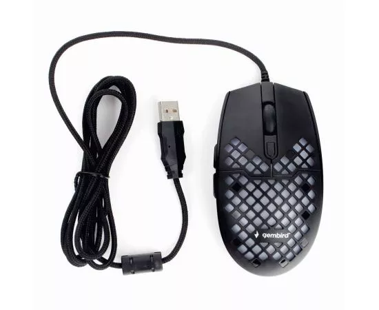 771121 - Мышь проводная игровая Gembird MG-760, USB,черн, 3200DPI, 6кн, подсветка, ткан. 1,8 м, кор, 18458 (1)