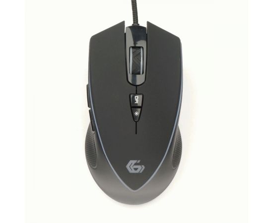 783902 - Мышь игровая Gembird MG-800, USB, чёрн., 3200DPI, 7 кн., рег. подсв., каб. тканевый 1.8 м, 18715 (1)