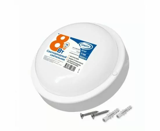 763078 - IONICH св-к св/д ЖКХ 8W(650lm) 6500K 6K круг 140x48мм белый, пластик IP65 СПП 1463 (1)