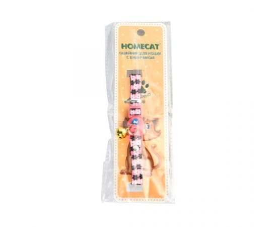 805657 - Ошейник для кошек HOMECAT Цветы 20-30см с бубенчиком розовый YL103900 (1)