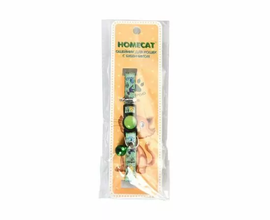 805660 - Ошейник для кошек HOMECAT Динозавры 20-30см с бубенчиком зеленый YL107826 (1)