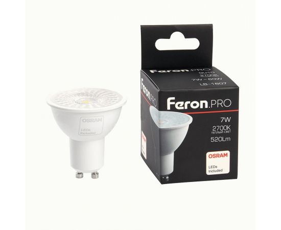 808376 - Feron.PRO MR16 GU10 230V 7W(520Lm) 2700K 2K матовый с линзой 110гр. 57x50 OSRAM LED LB-1607 38182 (1)