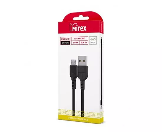 795700 - Кабель USB(A)шт. - microUSBшт. Mirex 1,2 м, 3A, быстрая зарядка, чёрный, в коробке 1/48 (bc007m) (1)