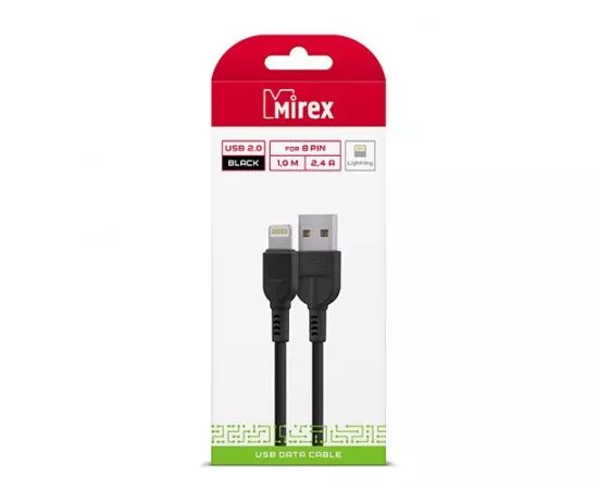 795702 - Кабель USB(A)шт. - 8pin шт. (iphone) Mirex 1,2 м, 3A, б/зарядка, чёрный, в коробке 1/48 (bc007i) (1)