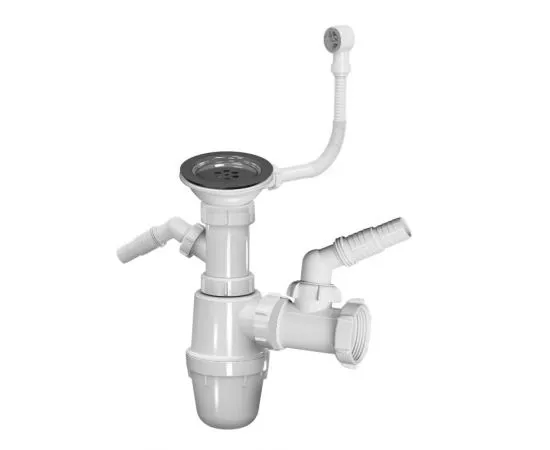 805877 - САНДЕСАНТ (AKVATER) Сифон для кухни 3 1/2 х 40,круг.перелив,два отвода д/стир.маш,B0132K-АК(замена (1)
