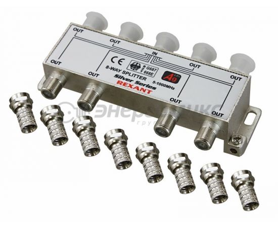 608791 - REXANT splitter (делитель) на 8TV + 9 штек. F 5-1000 МГц Silver в коробке (5!), 05-6105 (1)