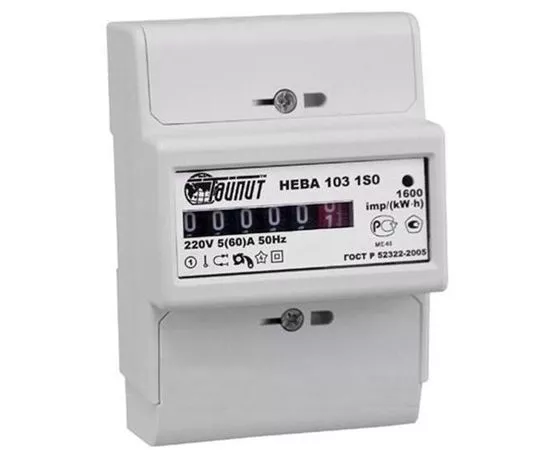 379499 - НЕВА 103 1S0 счетчик эл/эн 1ф 1т 5-80А, ЭМОУ , 1 кл. точн. 220В на рейку (1)