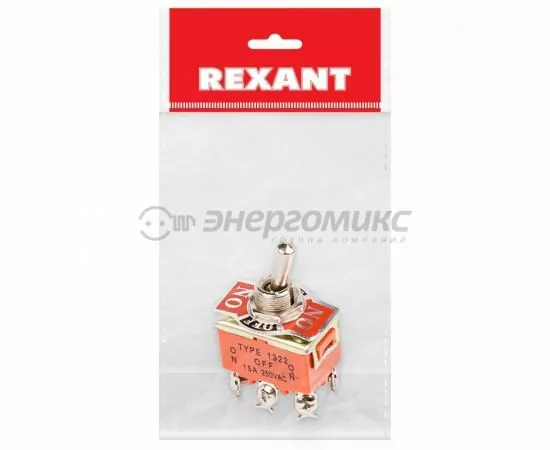 679604 - REXANT тумблер 250V 15А (6c) ON-OFF-ON двухполюсный (KN-203) инд.уп., 36-4132-1 (1)