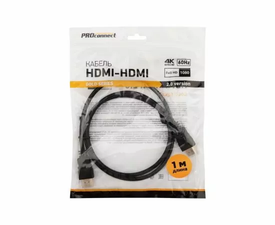 792626 - Кабель HDMI шт. - HDMI шт. 2.0, 1м, Gold, PROconnect, 17-6102-6 (1)