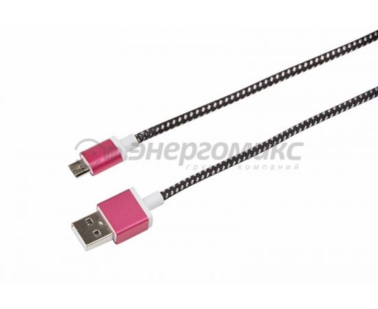 608014 - Кабель USB(A)шт. microUSBшт., в тканевой оплетке, черный (усиленный) REXANT цена за шт (10!), 18- (1)