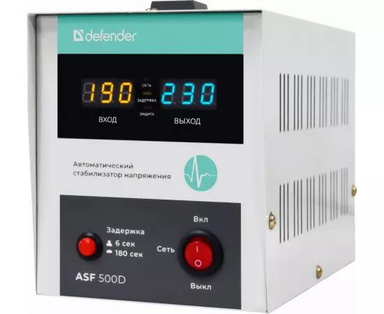 786339 - Defender стабилизатор напр. релейный тип ASF 500D напольный 300Вт метал корпус, 1 розетка, 99034 (1)