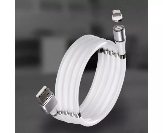 795377 - Дата-кабель Smartbuy USB - 8-pin для Apple, 3A, магнитный, 1м, отсоед.након. белый (iK-512mag-s) (1)