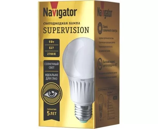 809544 - Navigator SUPERVISION ЛОН A60 E27 9W(810lm) 2700K 2K 60х108 Ra97 NLL-A60-9-230-2.7K-E27-FR-SV (1)