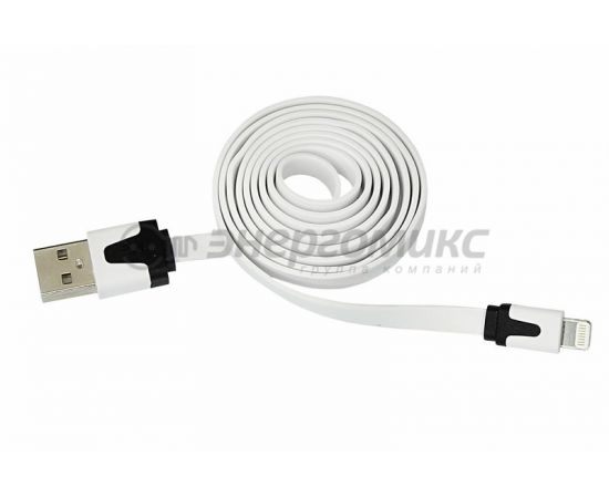 608026 - Кабель USB(A)шт. - 8pin шт. для iPhone 5/6/7 моделей slim плоский 1М белый, (10!) 18-1974 (1)