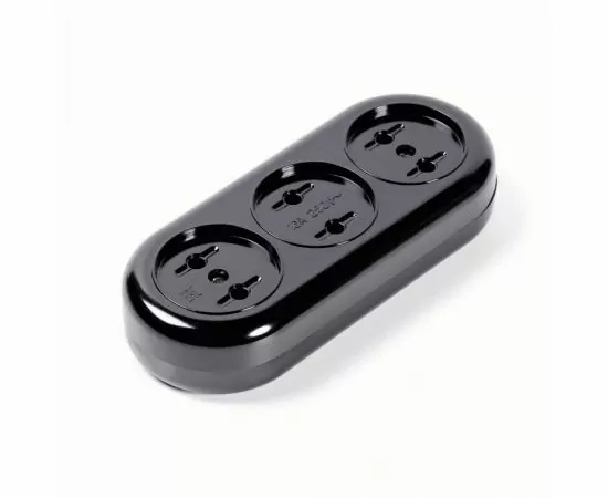 812253 - Smartbuy Ретро роз. колодка 3гн. 10А 250В (корп. бакелит, черная) 2,2кВт (SBE-10-3-00-BN) (1)