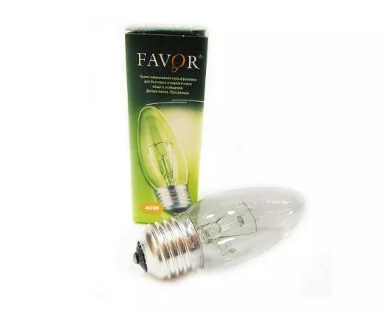 427111 - Лампа накаливания Favor B36 E27 60W свеча прозрачная (Калашников) (1)