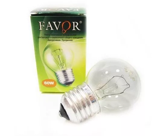 427124 - Лампа накаливания Favor P45 E27 60W шар прозрачная (Калашников) (1)