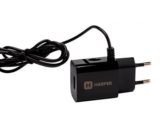 725555 - Сет. адаптер/зарядник/блок пит. HARPER WCH-5113 black 220V-5V microUSB (2.1A) шнур+гнездо USB, черн (1)