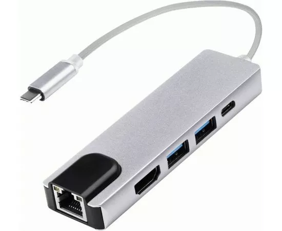 784426 - USB разветв-ль/хаб Атом Type-Cшт. 3.1 - 2xUSBгн 3.0+HDMIгн.+USB Type-C гн+RJ45/8p8c,15см,сереб,31010 (1)