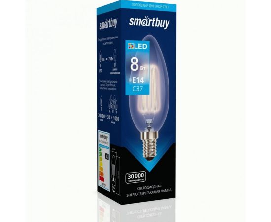 812346 - Smartbuy Светодиодная (LED) Лампа FIL Smartbuy-C37-8W/6000/E14 (SBL-C37F-8-60K-E14) (1)