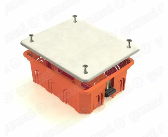 678415 - GREENEL Коробка распред. СУ 120х92х45мм для полых стен с крышкой пласт. лапки оранж. (98шт) GE41028 (1)