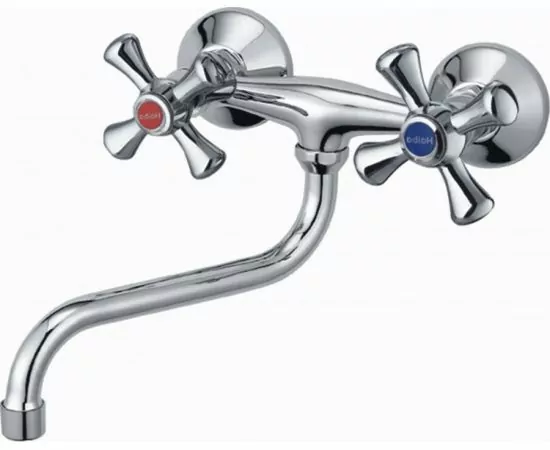 789714 - CRON Смеситель для кухни (Zn) настенный,трубч.повор.излив 177мм,кр-бук.1/2,двухв,гайка,хром,CN4642 (1)