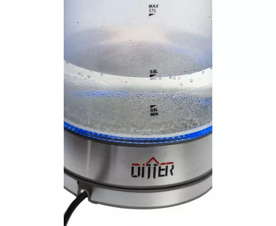 758796 - Чайник электр. DITTER DT-1002 (диск, 1,7л) 2,2кВт, стекло/пластик/нерж.сталь, с подсветкой (3)