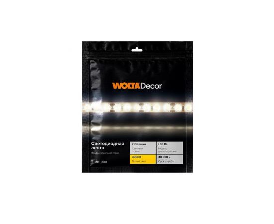 808999 - WOLTA Decor лента св/д 12V 12W/m 120Led/m IP20 3000K 2K 1600lm/m 5м 8мм WLS2835-12W/3000/12H120-01 (1)