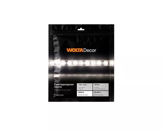 809000 - WOLTA Decor лента св/д 12V 12W/m 120Led/m IP20 4000K 4K 1600lm/m 5м 8ммWLS2835-12W/4000/12H120-01 (1)