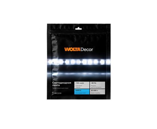 809001 - WOLTA Decor лента св/д 12V 12W/m 120Led/m IP20 6500K 6K 1600lm/m 5м 8мм WLS2835-12W/6500/12H120-01 (1)