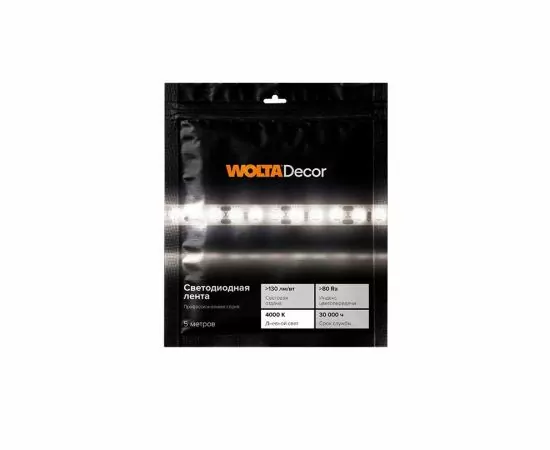 809013 - Wolta Decor лента св/д 24V 12W/m 120Led/m IP65 4000К 4K 1600lm/m 5м 8мм WLS2835-12W/4000/24S120-01 (1)