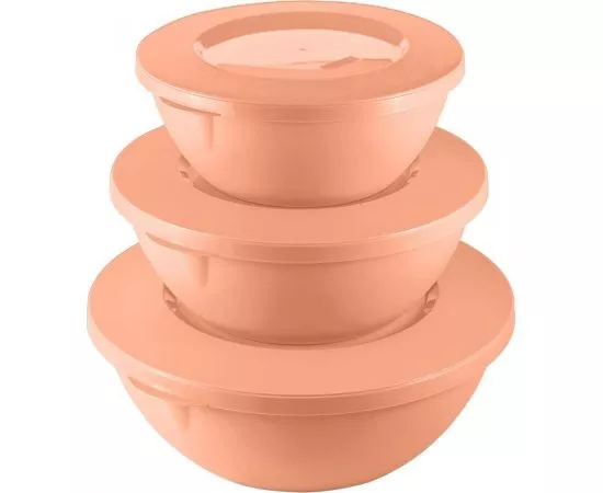 814417 - Миска (салатник) с крышкой HELSINKI (набор) 1л/2л/3л персиковая карамель PT128010040 Plast team (1)