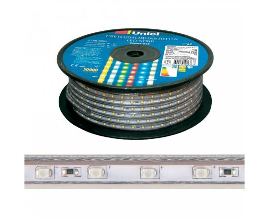 815054 - Uniel лента св/д ULS-2835-120LED/m-10mm-IP67-220V-10W/m-50M-3000K, теплый (герметич) 50м (1)