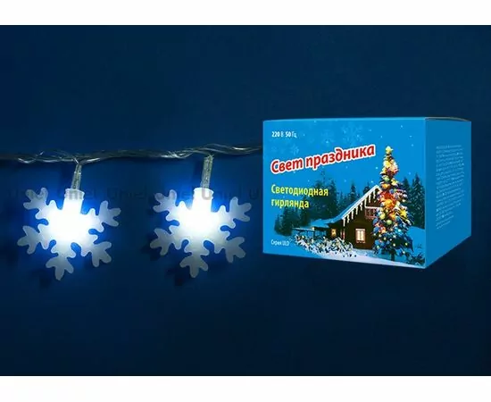 439821 - Гирлянда-нить ULD-S0700-050/DTA SNOWFLAKES-2 Снежинки-2 50LED белый 7м, 8реж. IP20, 2,5W Uniel (1)