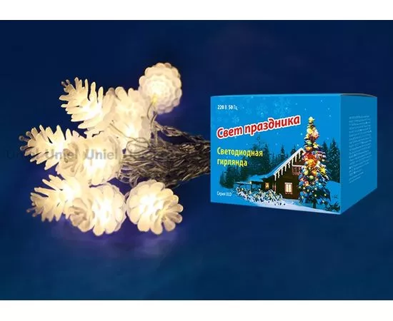 483664 - Гирлянда-нить ULD-S0280-020/DTA PINE CONES Шишки 20LED теплый белый, 2,8м, 8реж. IP20, 2W Uniel (1)