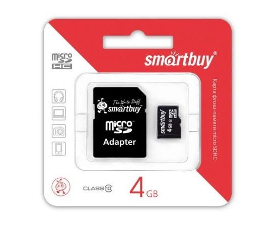 498985 - Флэш-карта (памяти) MicroSDHC 4GB class10 Smartbuy адаптер SD (1)