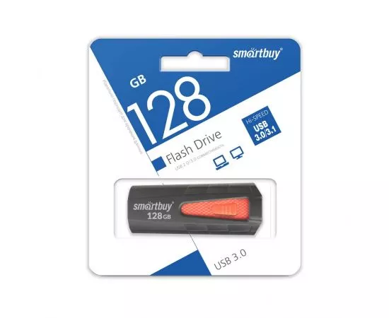 792231 - Флэш-диск (флэшка) USB UFD 3.0 Smartbuy 128GB IRON Black/Red (SB128GBIR-K3) (1)