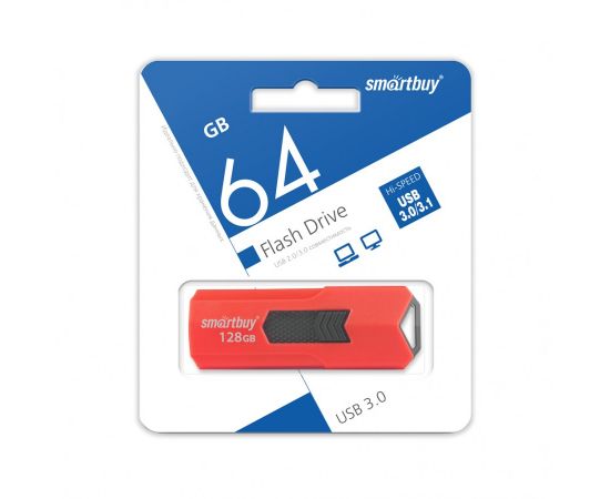 792234 - Флэш-диск (флэшка) USB UFD 3.0 Smartbuy 128GB STREAM Red (SB128GBST-R3) (SB128GBST-R3) (1)