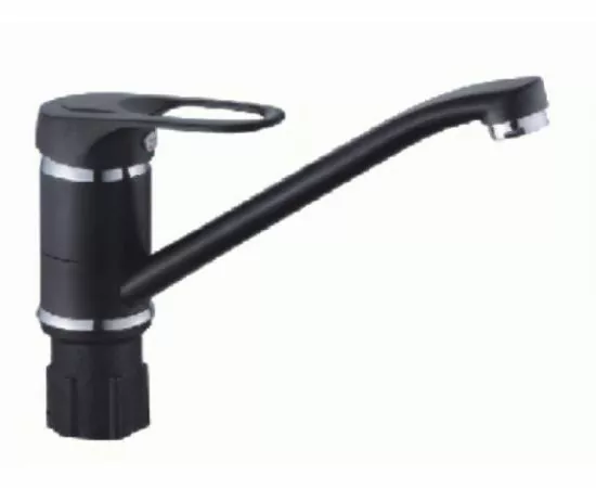 810391 - Эверест Смеситель для кухни (Zn) плоский излив 180мм, кер.картр.40мм, гайка, черный, B49-0256 (1)