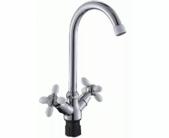 810449 - Эверест Смеситель для кухни (Zn) трубчатый излив, кран-буксы1/2, гайка,двухвент,хром-белый,B59-071A (1)