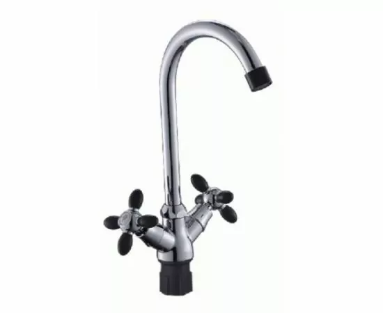 810454 - Эверест Смеситель для кухни (Zn) трубчатый излив, кран-буксы1/2, гайка,двухвент,хром-черный,B59-071F (1)