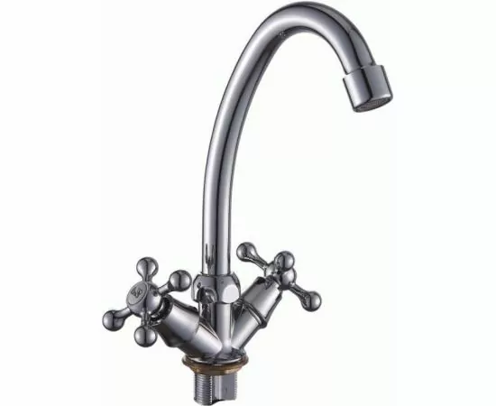 810506 - Эверест Смеситель для кухни (Zn) трубчатый излив,кран-букса 1/2,двухвентельный,гайка,хром,B49-351(!) (1)